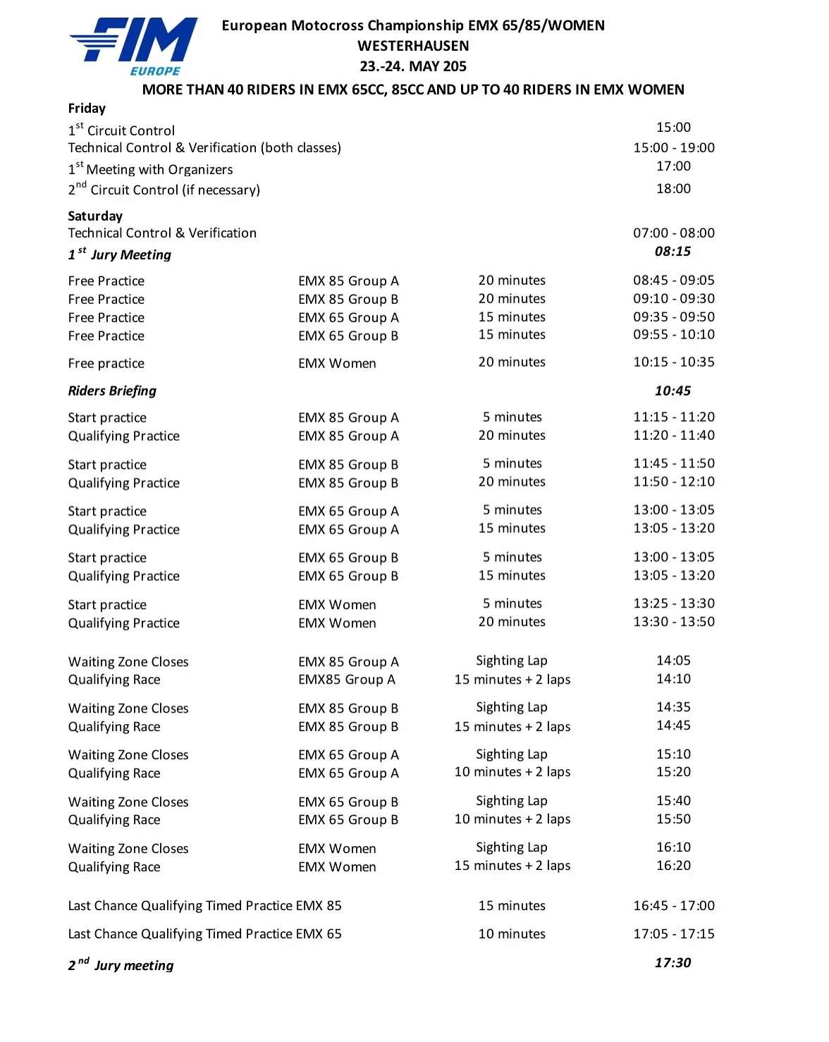 Westerhausen Schedule