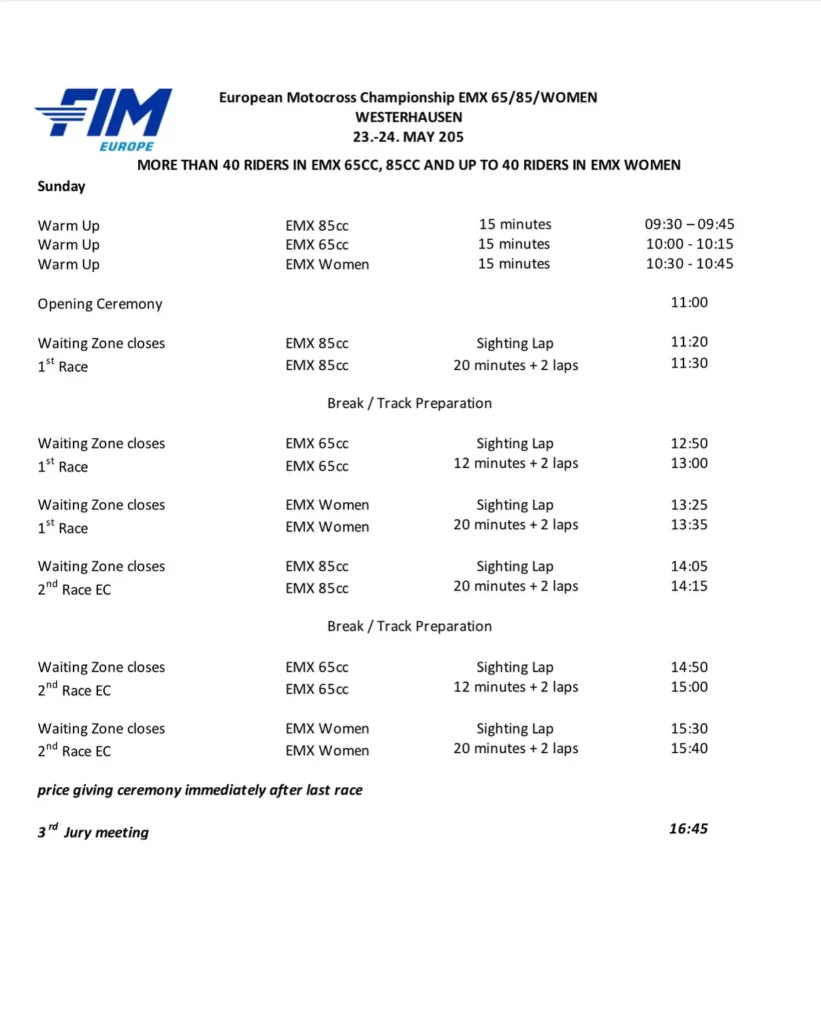 Westerhausen Schedule